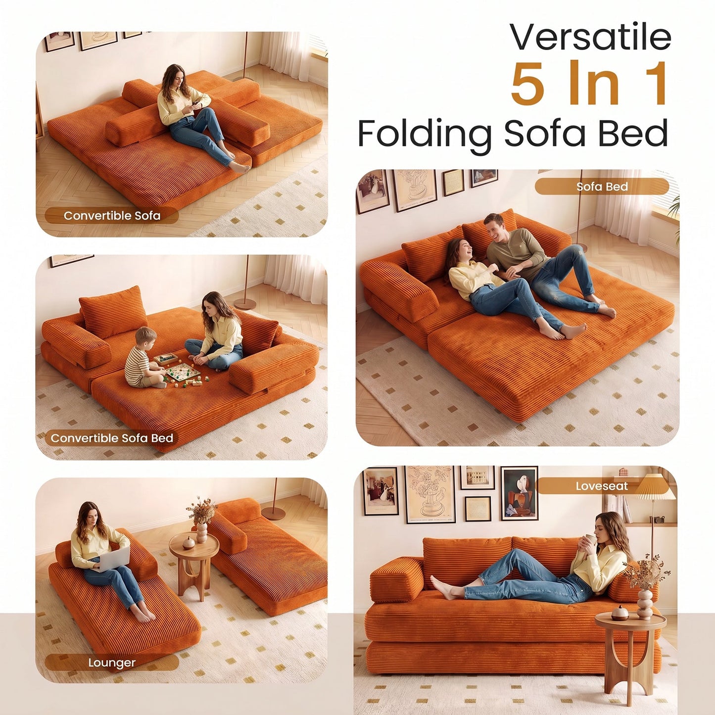 Advwin Folding Sofa Bed Convertible Floor Loveseat Sofa