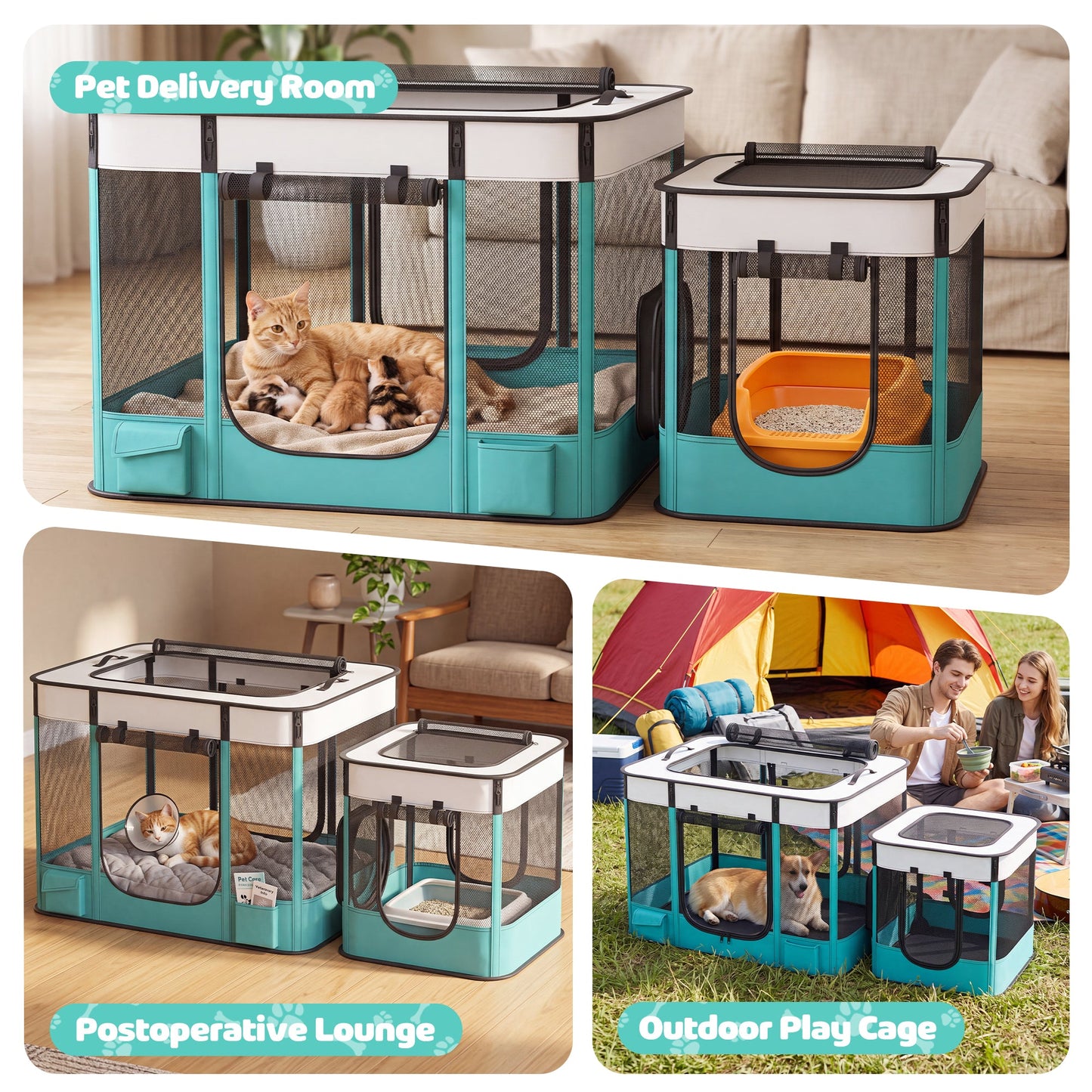 Advwin 2-in-1 Foldable Pet Playpen for Dogs & Cats