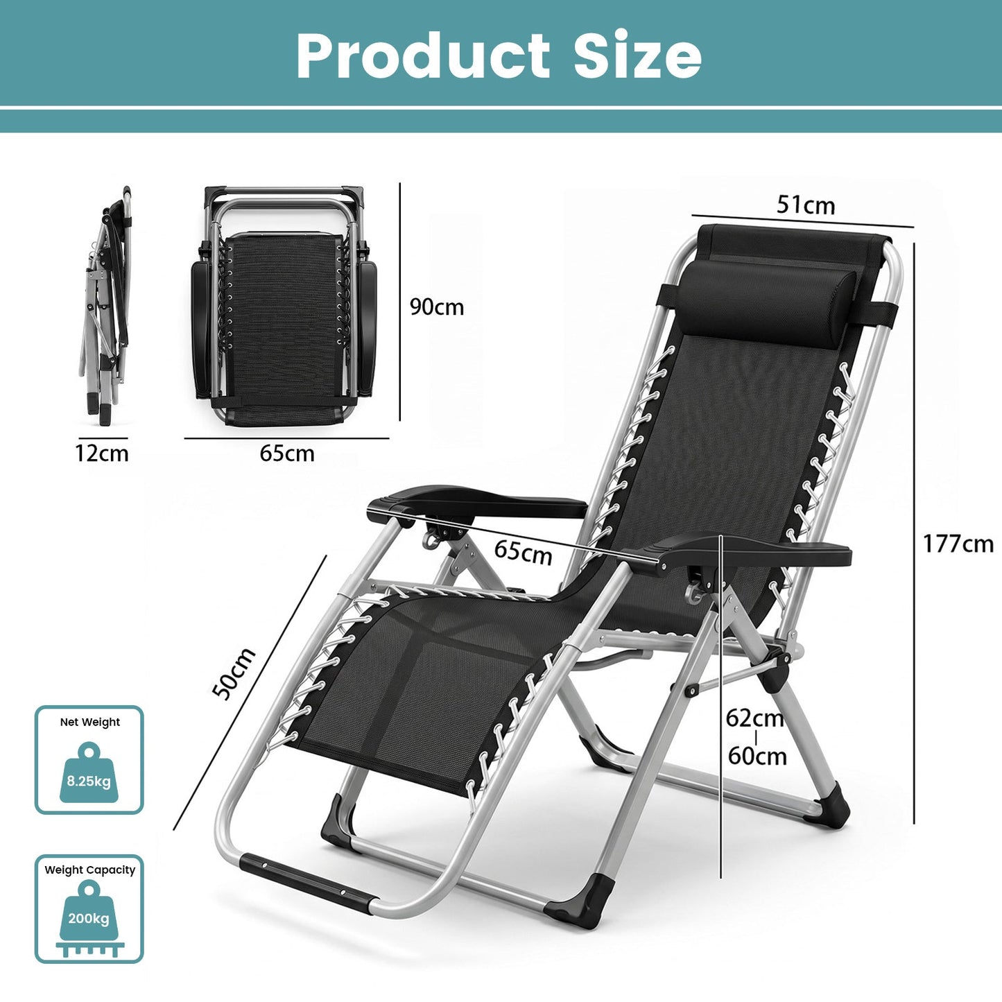 Advwin Folding Zero Gravity Chair w/ 170° Adjustable Recline