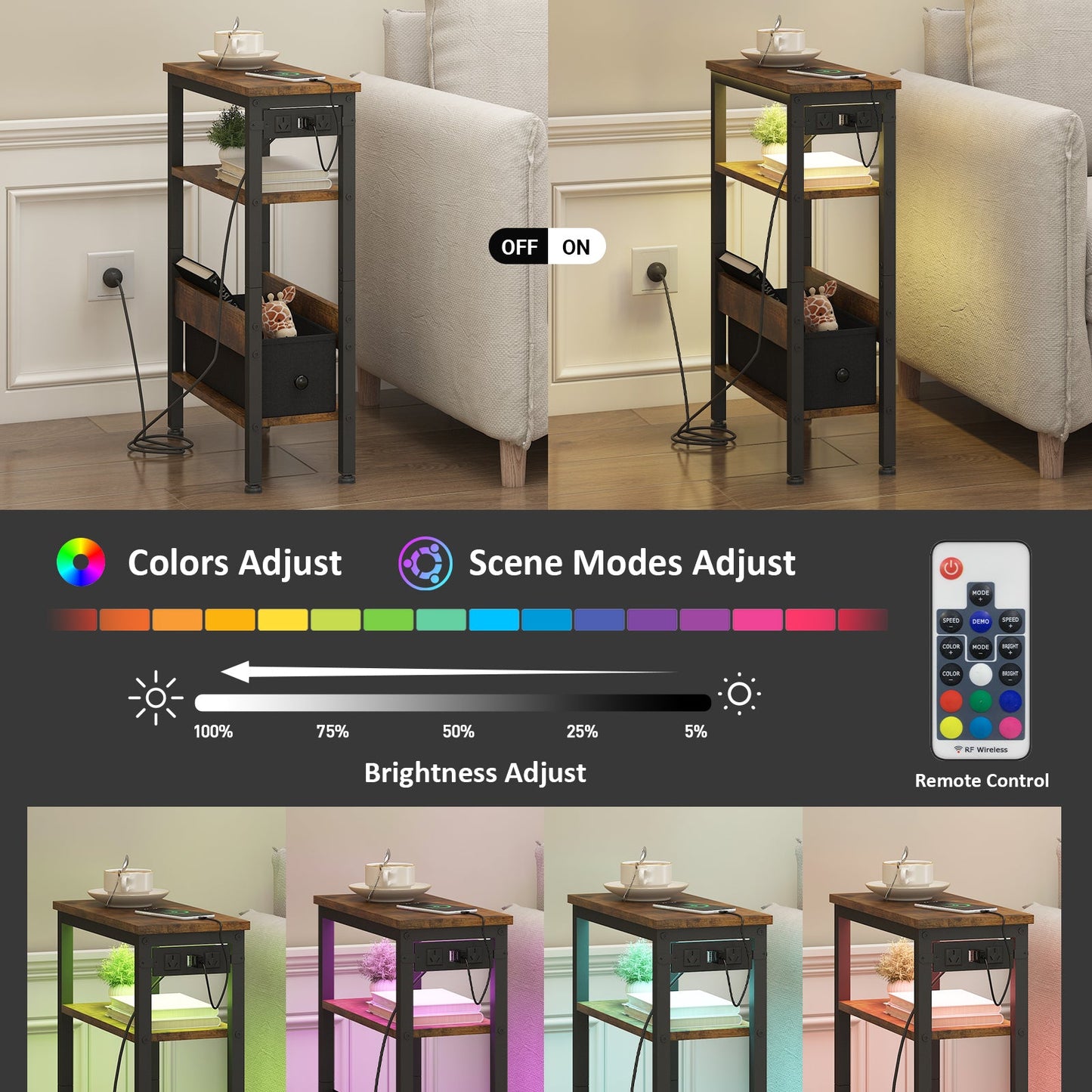 Advwin LED Bedside Table w/ AC Outlets and USB Ports