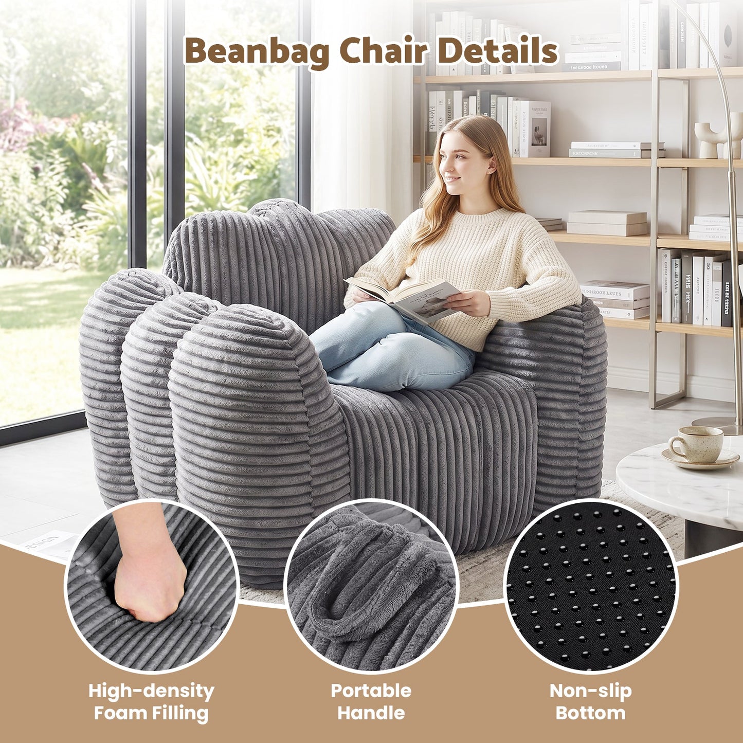 Advwin Bean Bag Chair Sofa w/ Armrests & Handle