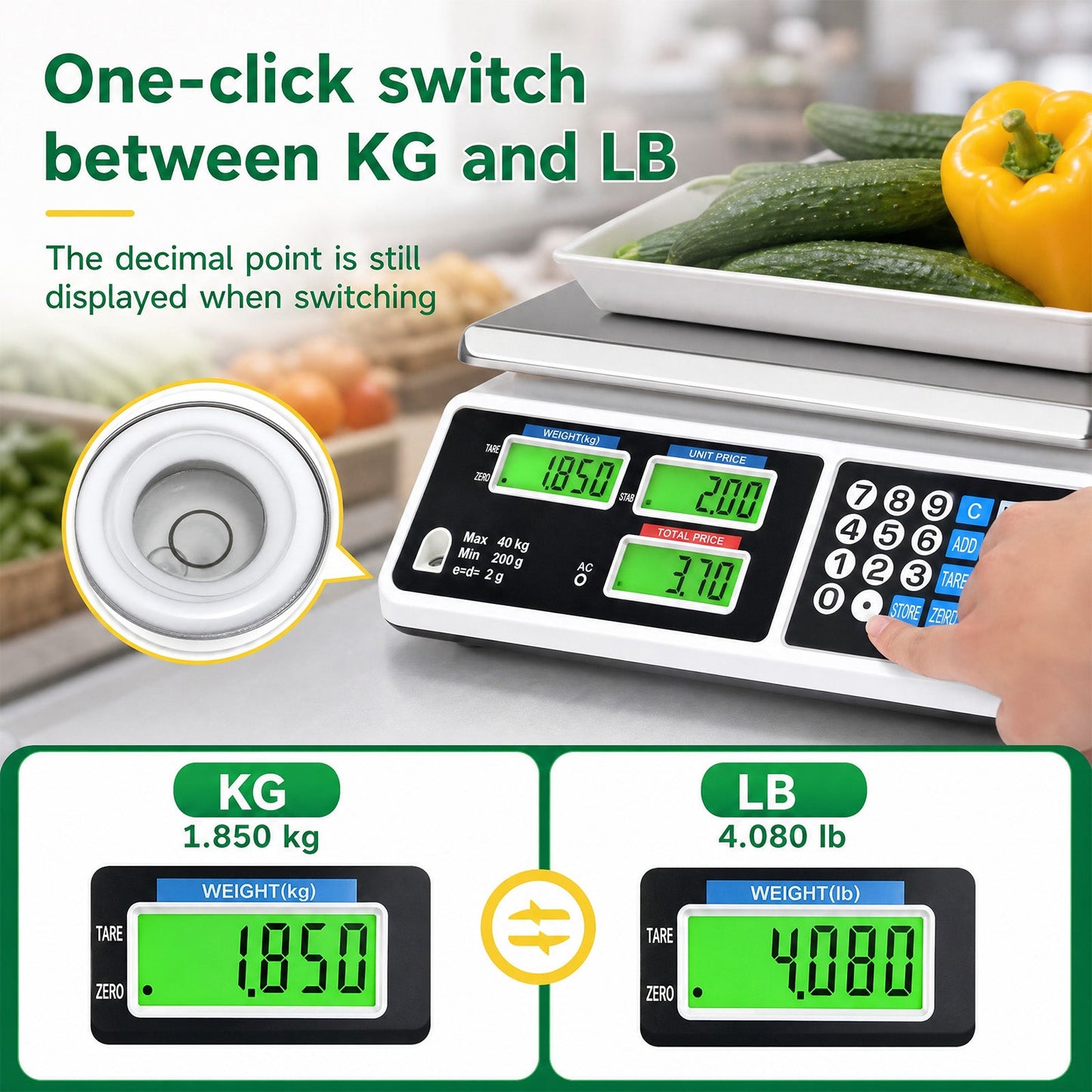 Advwin 40kg Price Computing Scale with Dual LCD Display