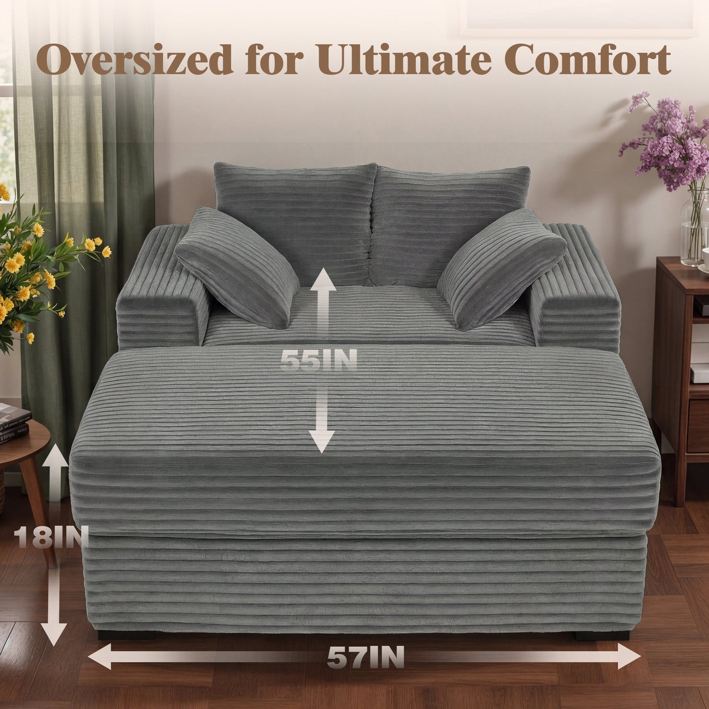 Advwin 146cm Chaise Lounge Chair with Storage Ottoman