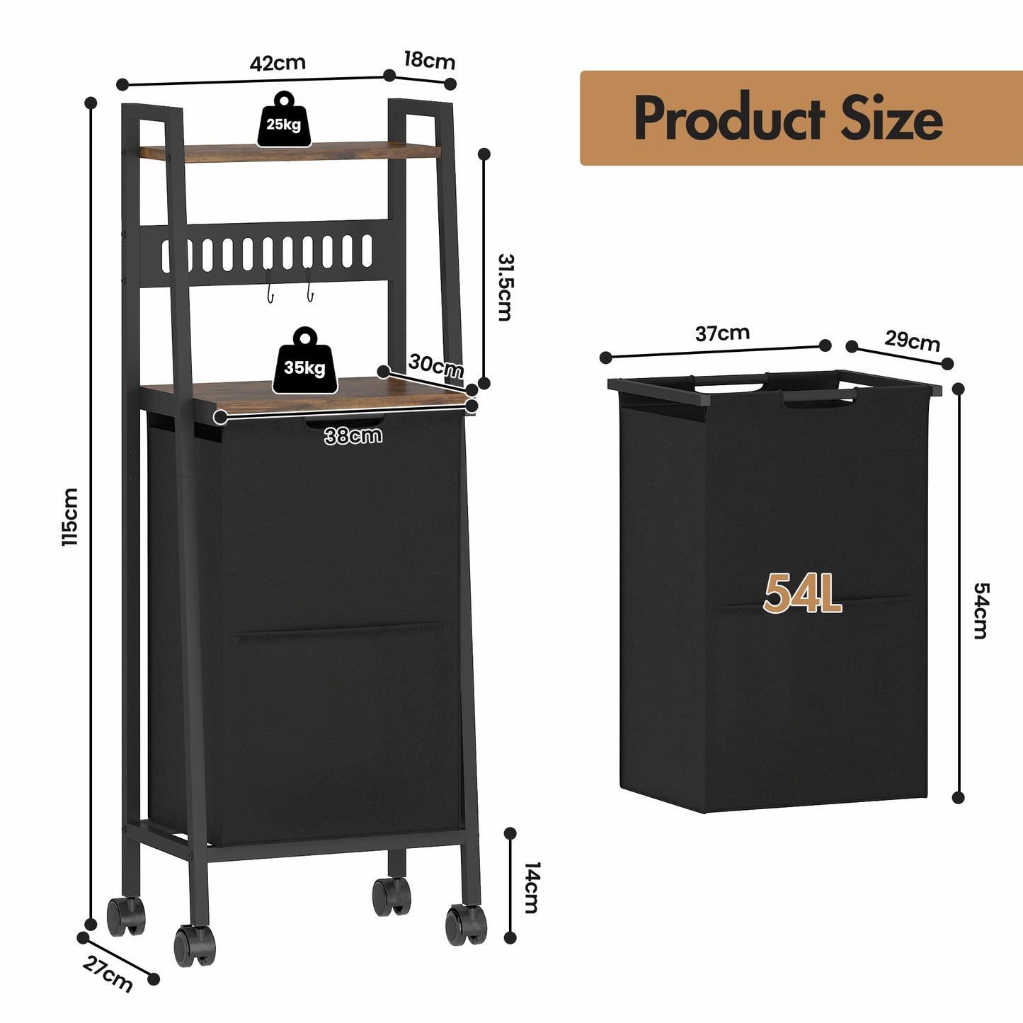 Advwin Laundry Basket with 2-Tier Shelves 54L