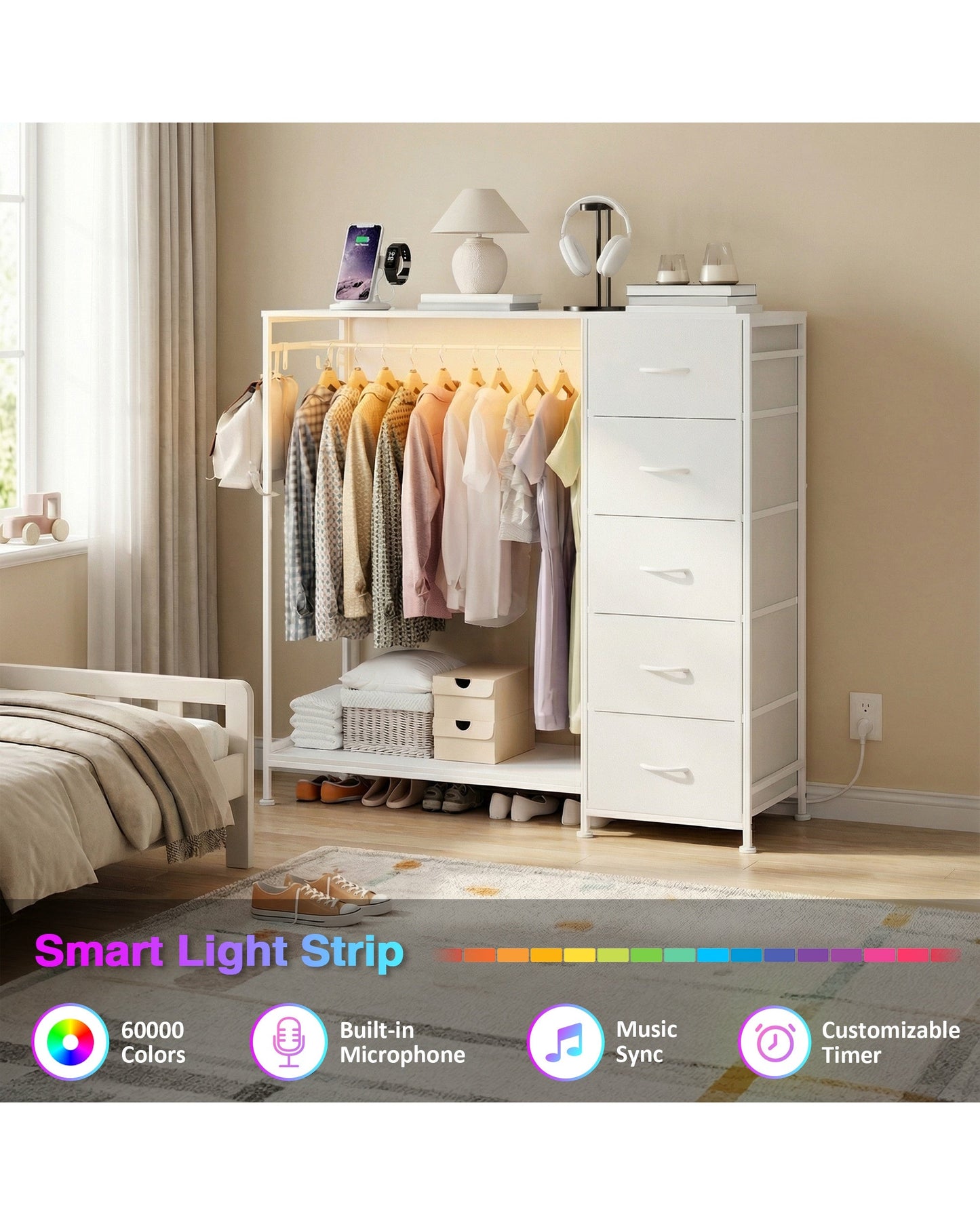Advwin Dresser w/ Hanging Rack & Clothes Rail