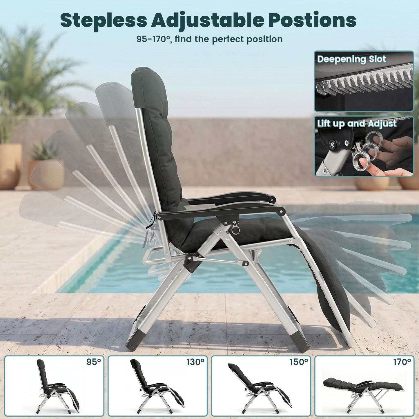 Advwin Folding Zero Gravity Chair w/ 170° Adjustable Recline