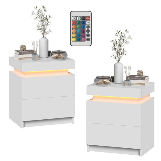 Advwin Set of 2 Bedside Table With Nightstand LED