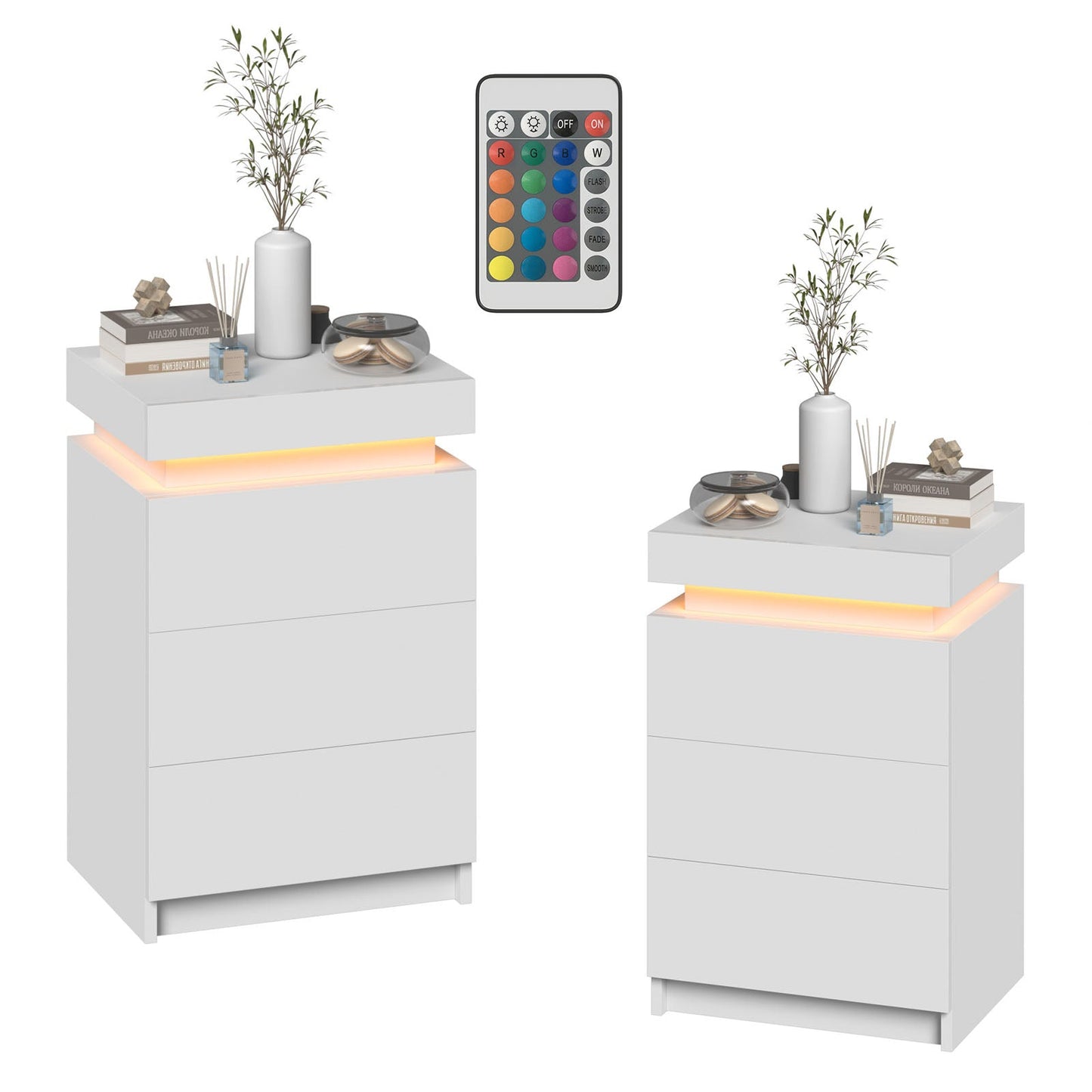 Advwin 2 Set of Bedside Table 3 Drawers With LED Light