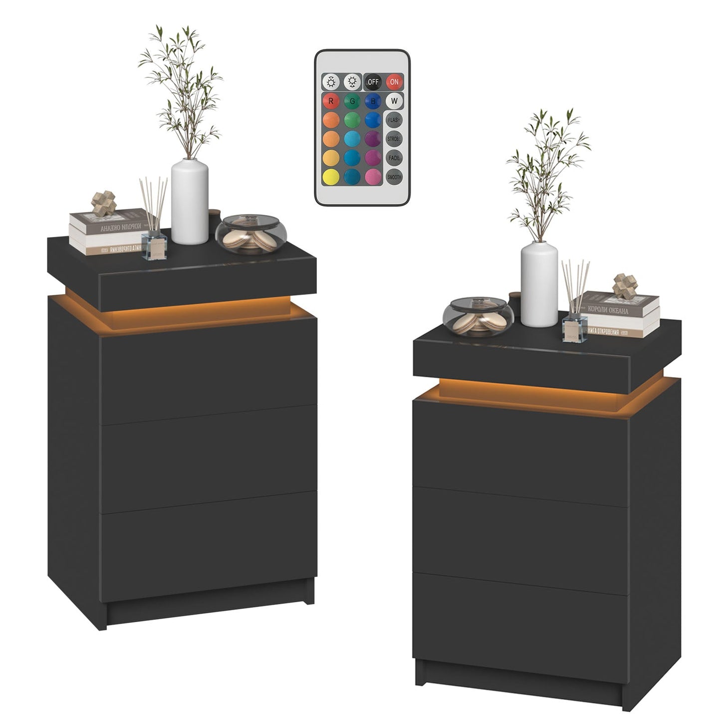 Advwin 2 Set of Bedside Table 3 Drawers With LED Light