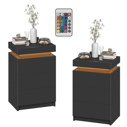 Advwin 2 Set of Bedside Table 3 Drawers With LED Light