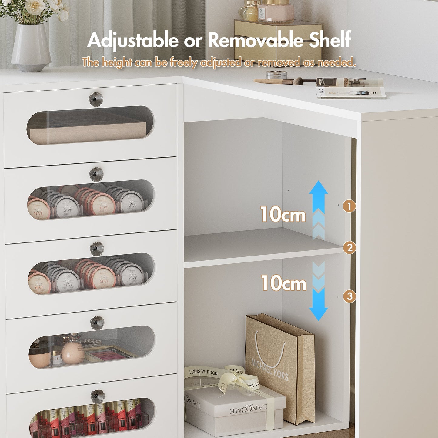 Advwin Corner Dressing Table with LED Mirror and Drawers