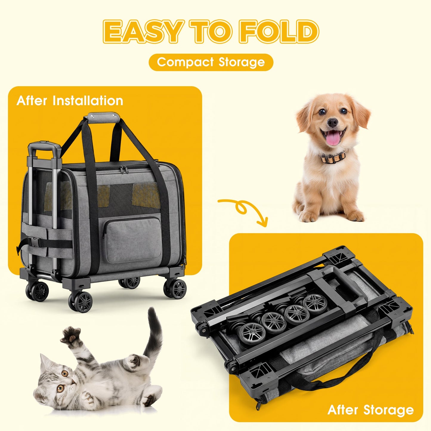 Advwin Aluminum Pet Carrier with Detachable Wheels