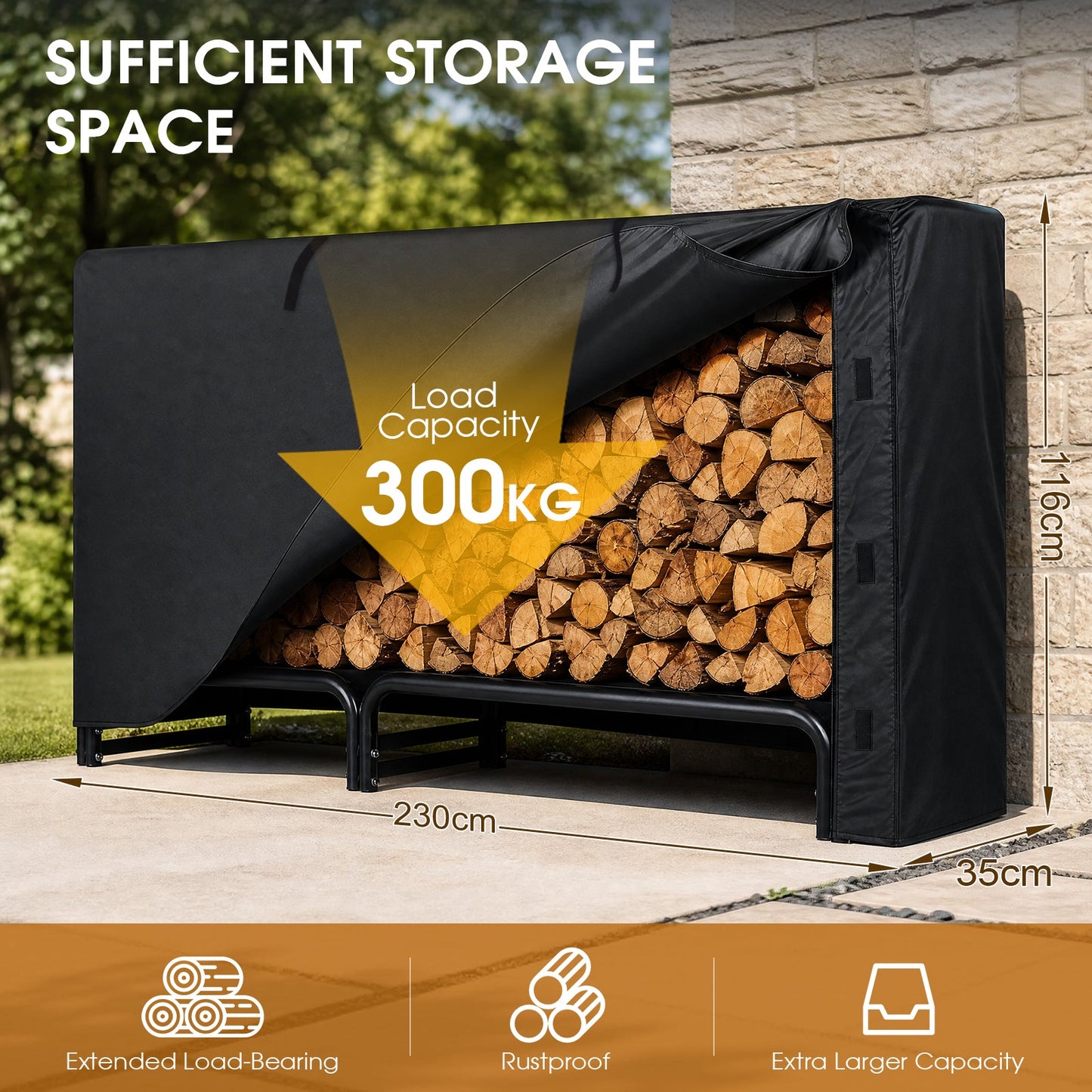 Advwin 7.5FT Firewood Rack with 600D Oxford Cover