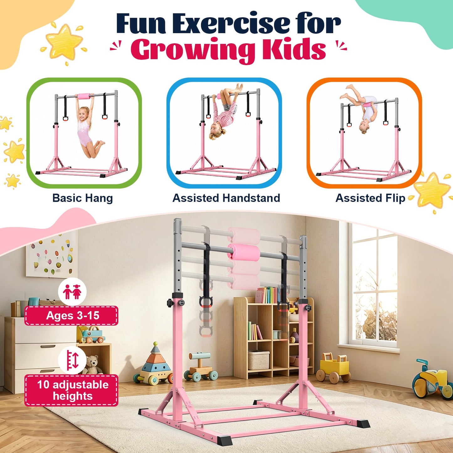 Advwin Gymnastics Bar for Kids Quick Foldable Horizontal Bar