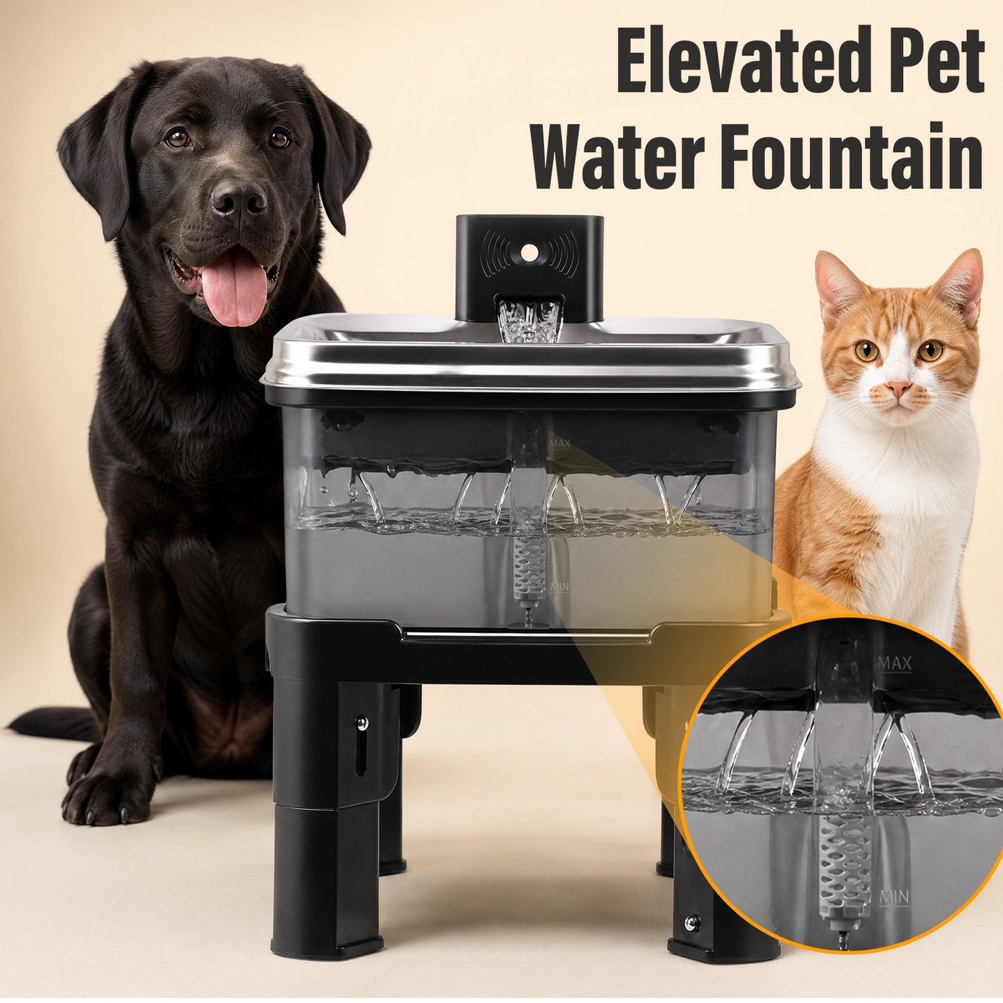 Advwin 9L Wireless Pet Water Fountain with Adjustable Heights