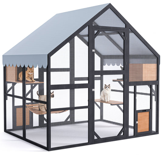 Advwin Outdoor Walk-in Cat Enclosure w/ Waterproof Cover