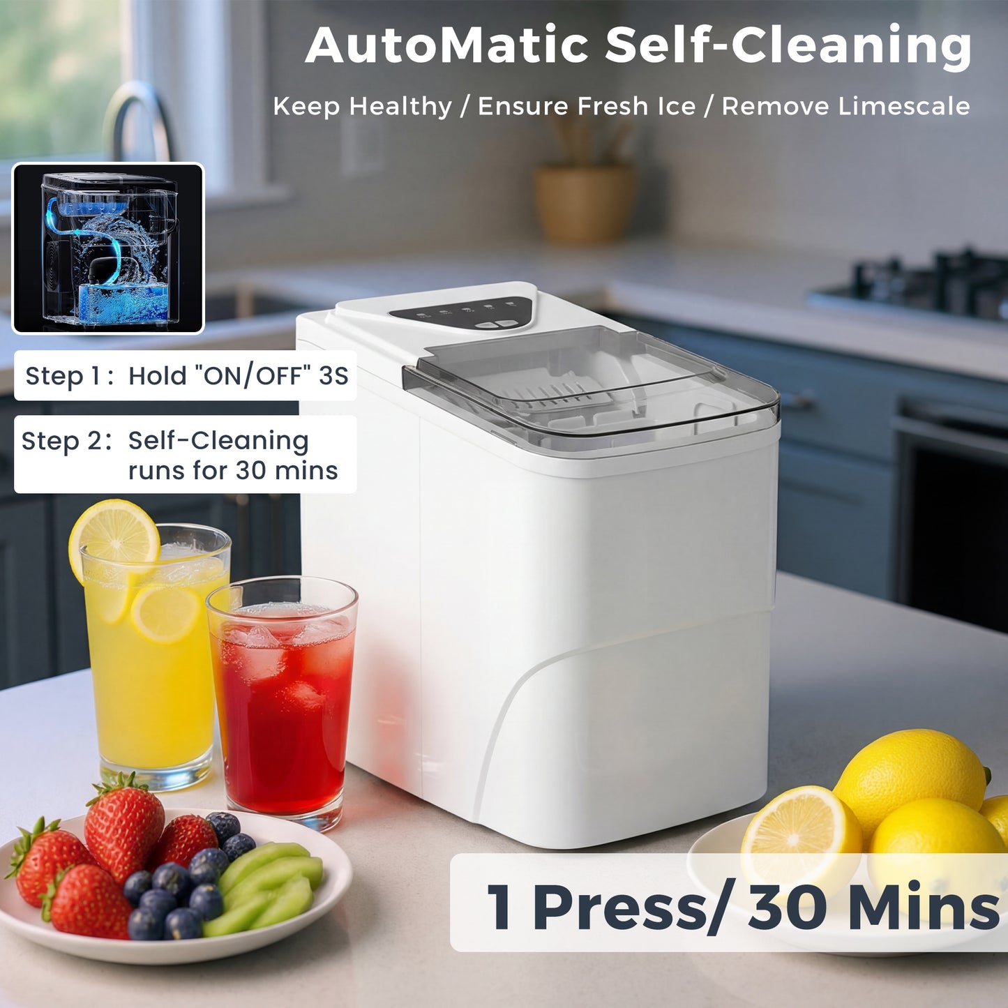 Advwin 12KG Countertop Ice Maker Self-Cleaning Ice Machine