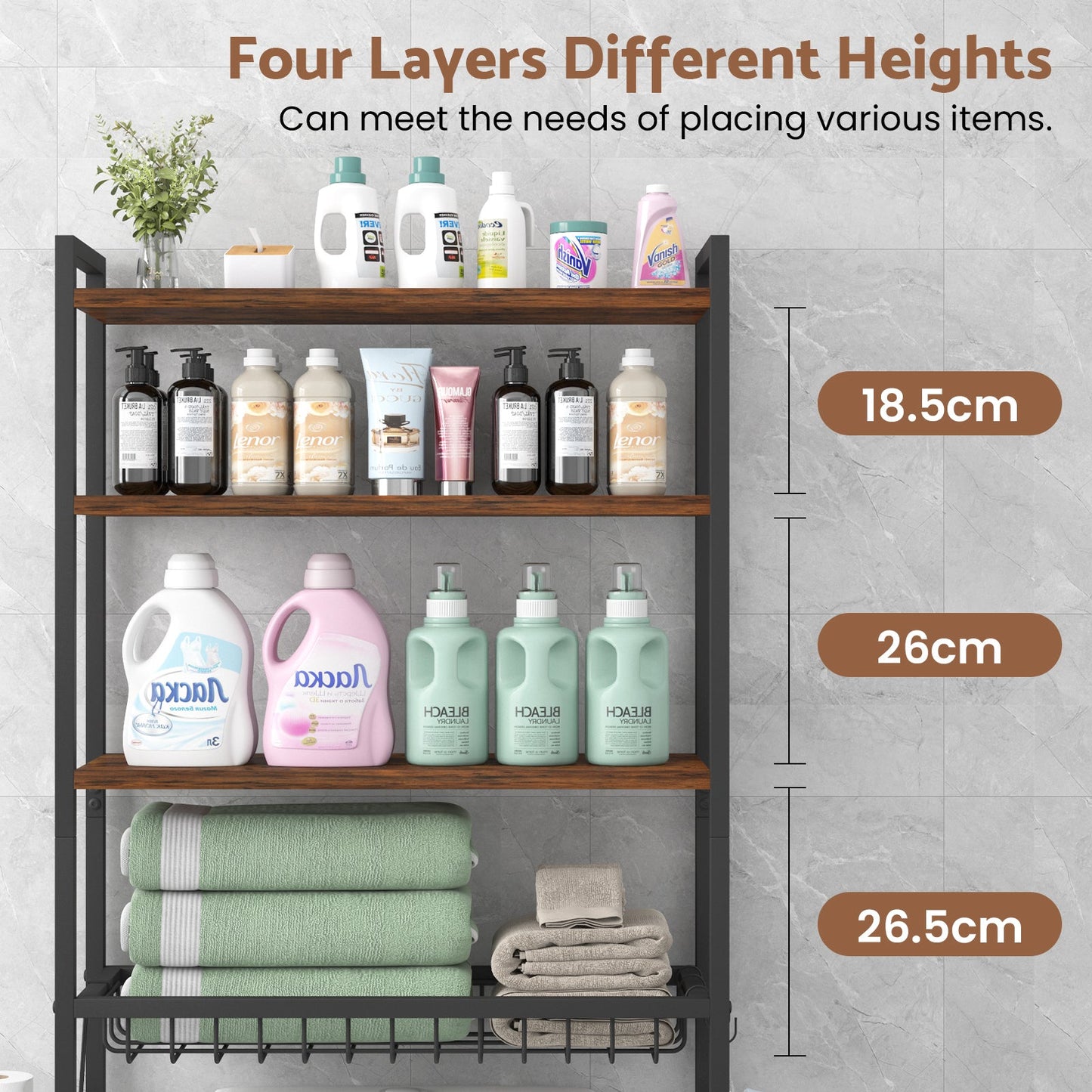 Advwin 4 Tier Over The Toilet Storage Rack Walnut