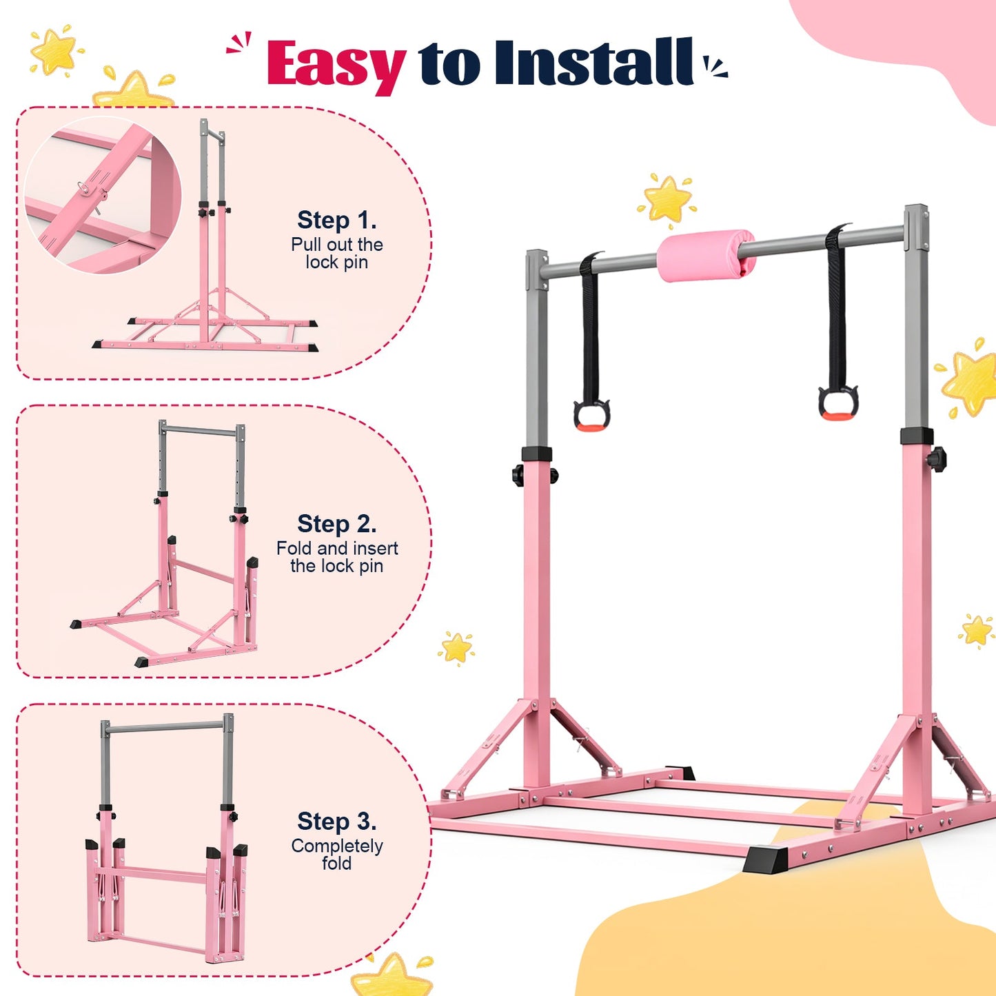 Advwin Gymnastics Bar for Kids Quick Foldable Horizontal Bar