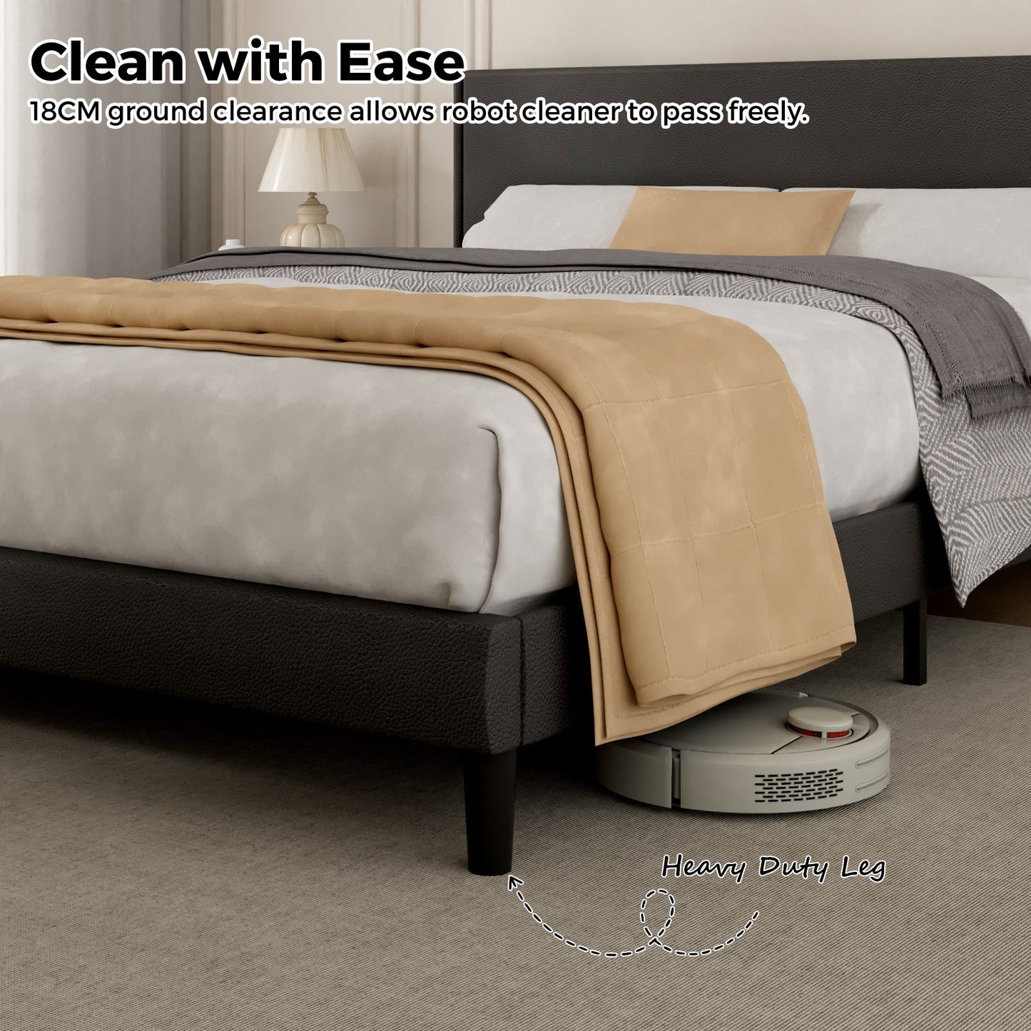 Advwin Single Bed Frame Upholstered Black Platform Base (Pre-Order)