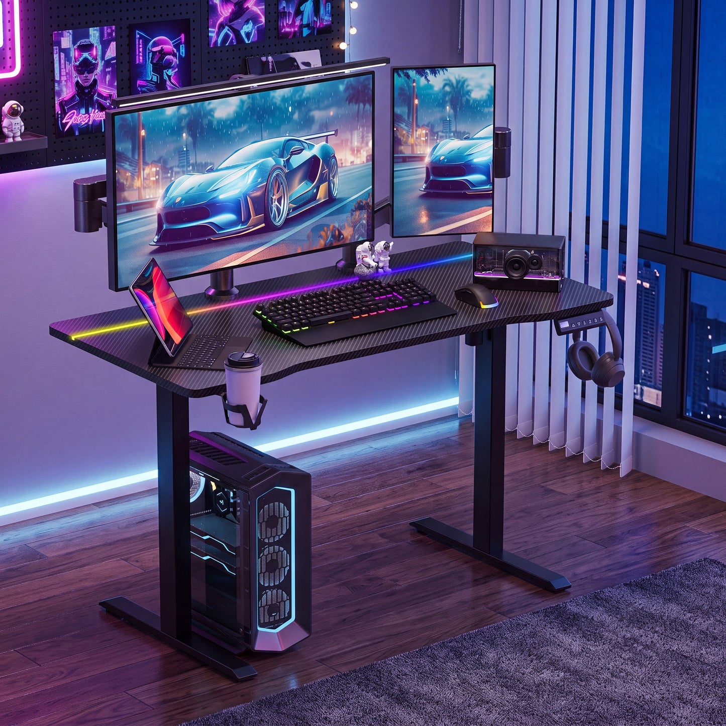 Advwin Height Adjustable Gaming Standing Desk w/ RGB Lights