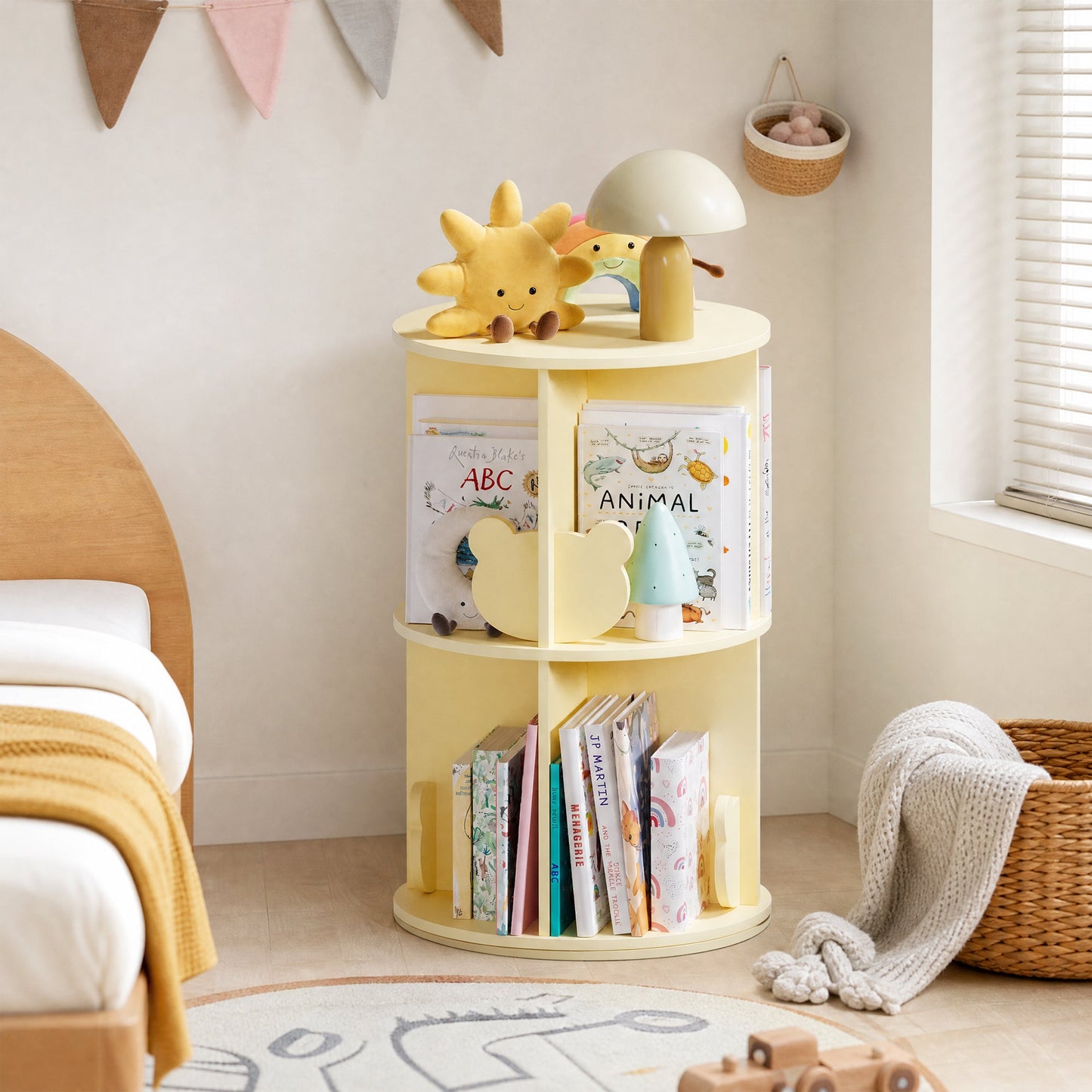 Advwin 2-Tier Kids 360° Rotating Bookshelf Yellow