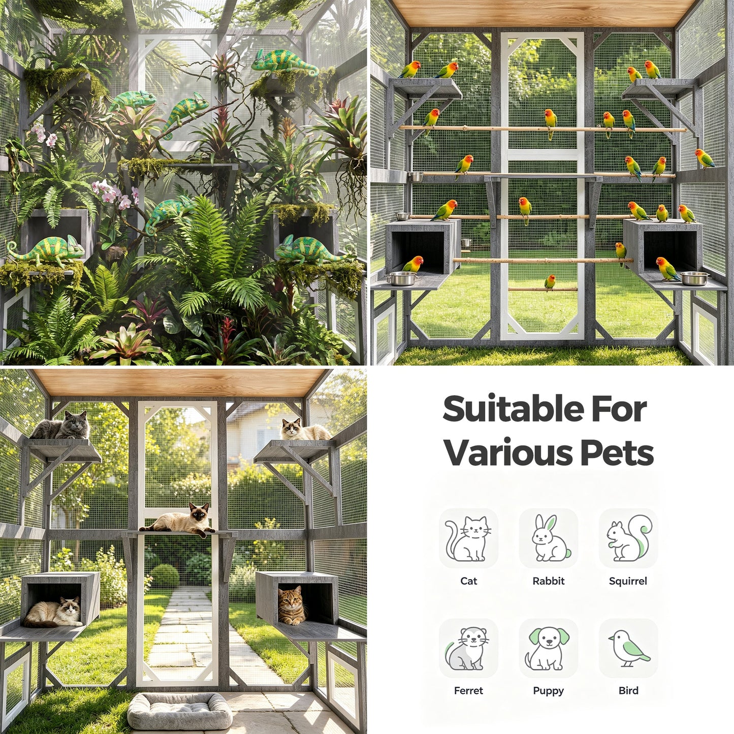 Advwin Outdoor Walk-in Cat Catio Enclosure w/ Asphalt Roof