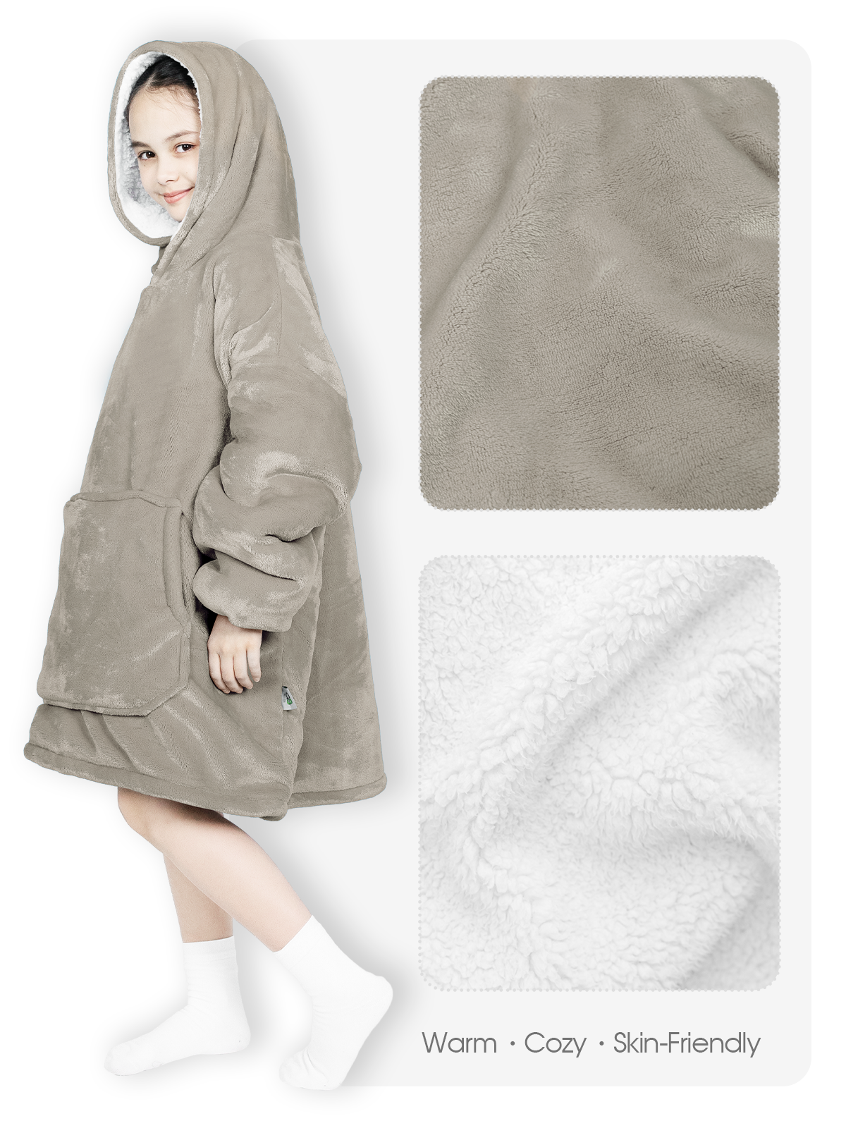 Advwin Oversized Sherpa Wearable Blanket Hoodie Kids