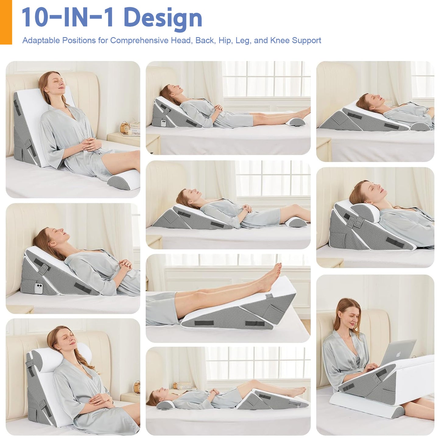 Advwin Bed Wedge Pillow Set Adjustable Foam Reading Pillow