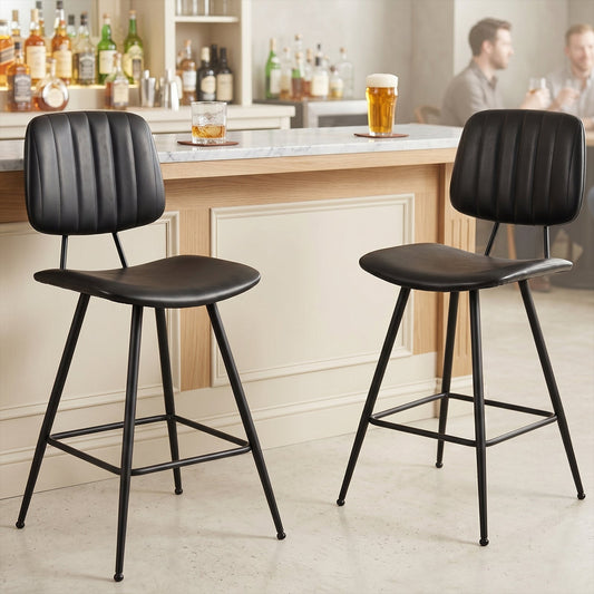 Advwin Set of 2 PU Leather Bar Stools with Back & Footrest