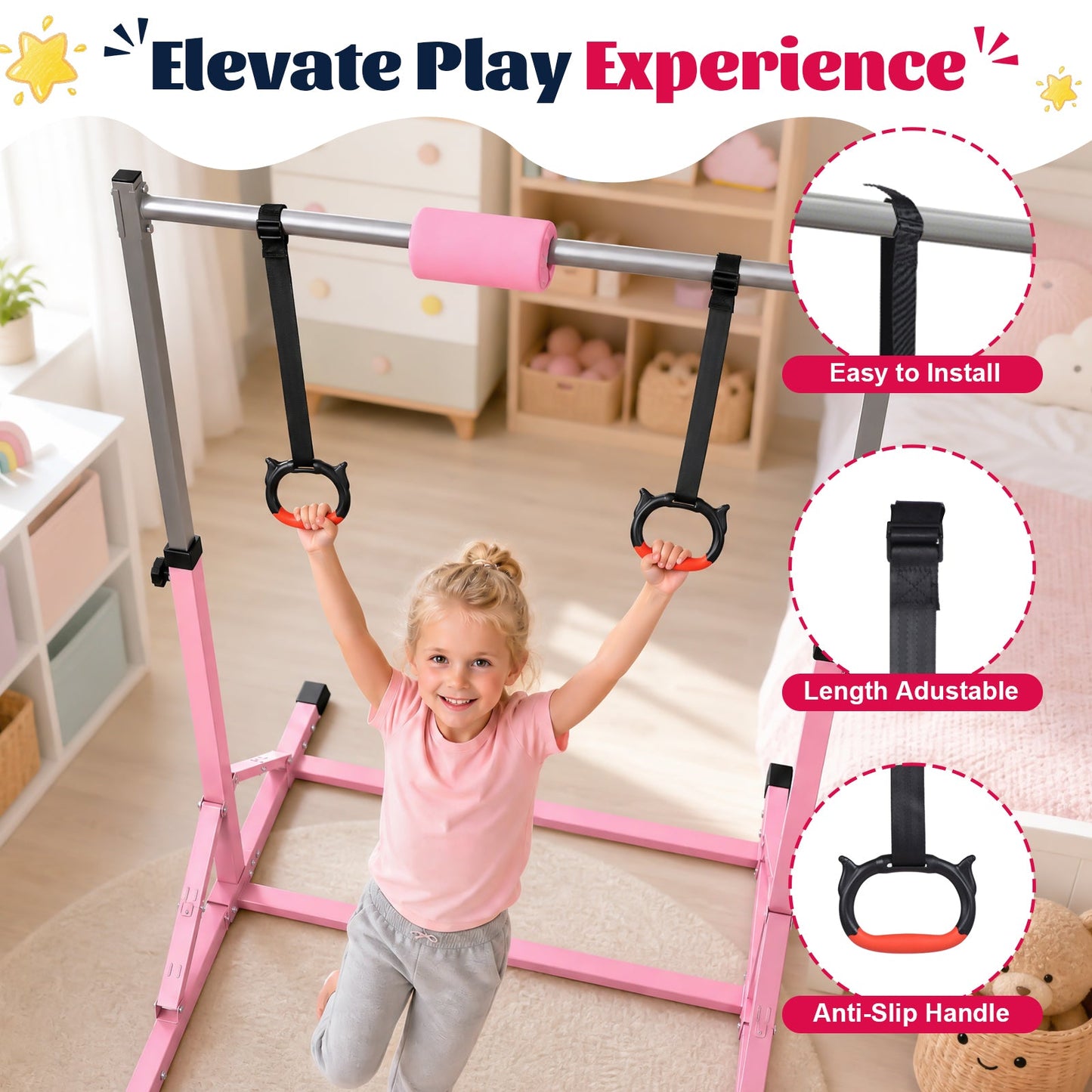 Advwin Gymnastics Bar for Kids Quick Foldable Horizontal Bar