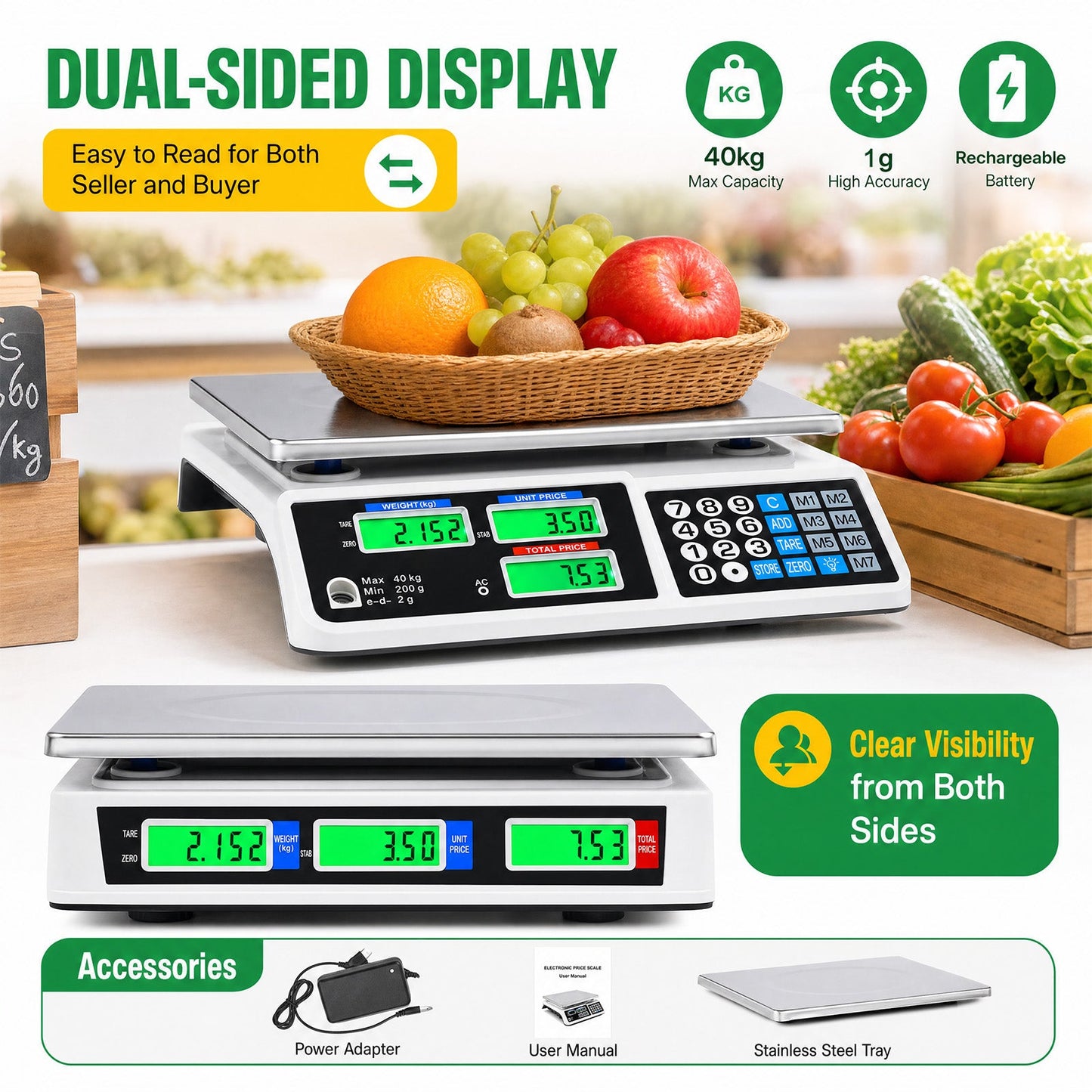 Advwin 40kg Price Computing Scale with Dual LCD Display