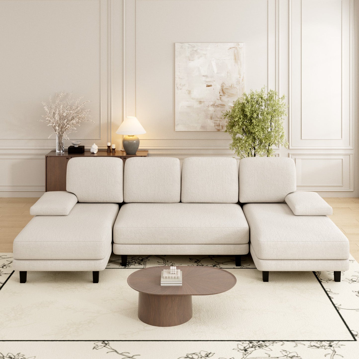 Advwin Sectiona Sofa 4-Seat Chenille Fabric 280cm