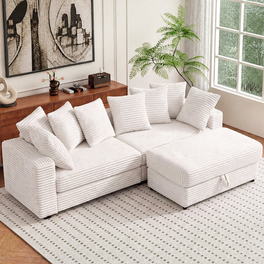 Advwin 228cm L-Shaped Modular Cloud Sofa w/ Storage Ottoman