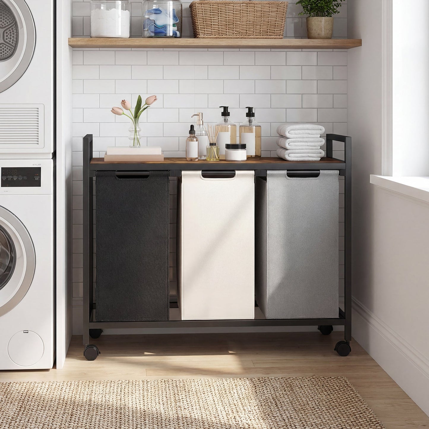 Advwin 3 Section Laundry Sorter Laundry Basket