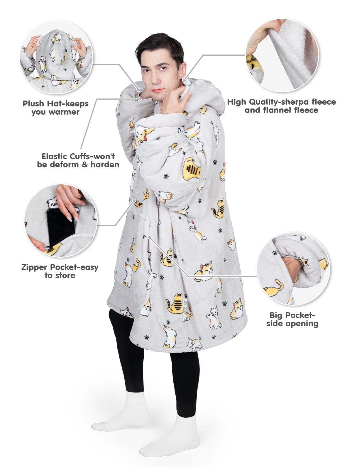 Advwin Oversized Sherpa Wearable Blanket Hoodie Adult