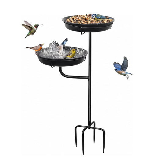 Advwin Freestanding Metal 2-in-1 Bird Bath & Feeder