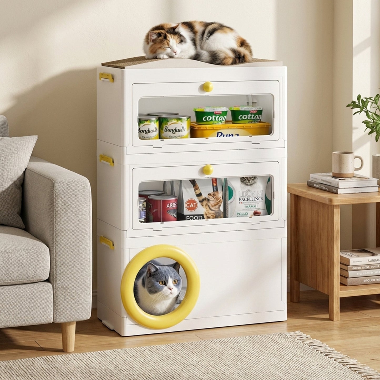 Advwin 4 in 1 Plastic Cat House with Scratching Board