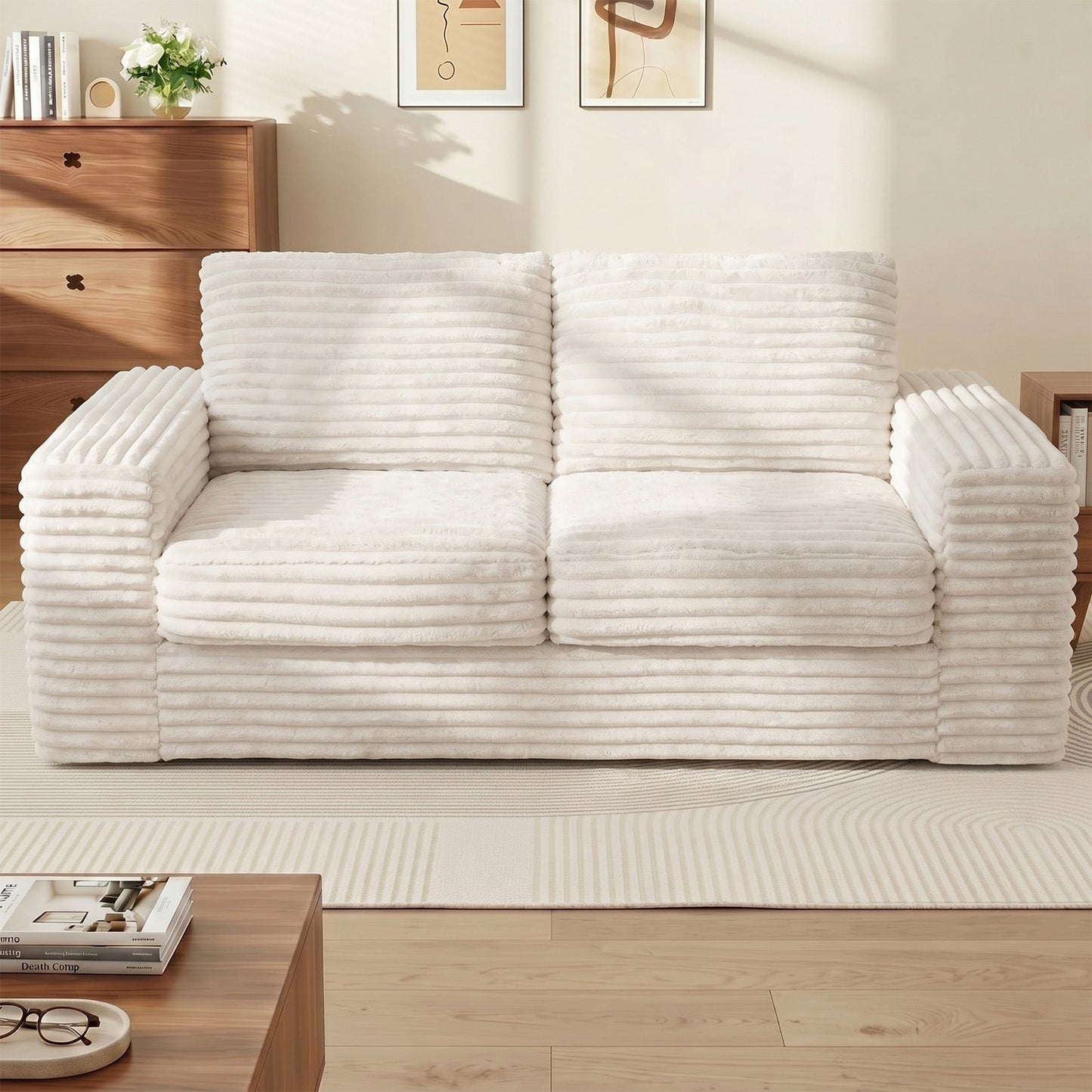 Advwin 162cm Loveseat Floor Sofa Corduroy Boneless Couch