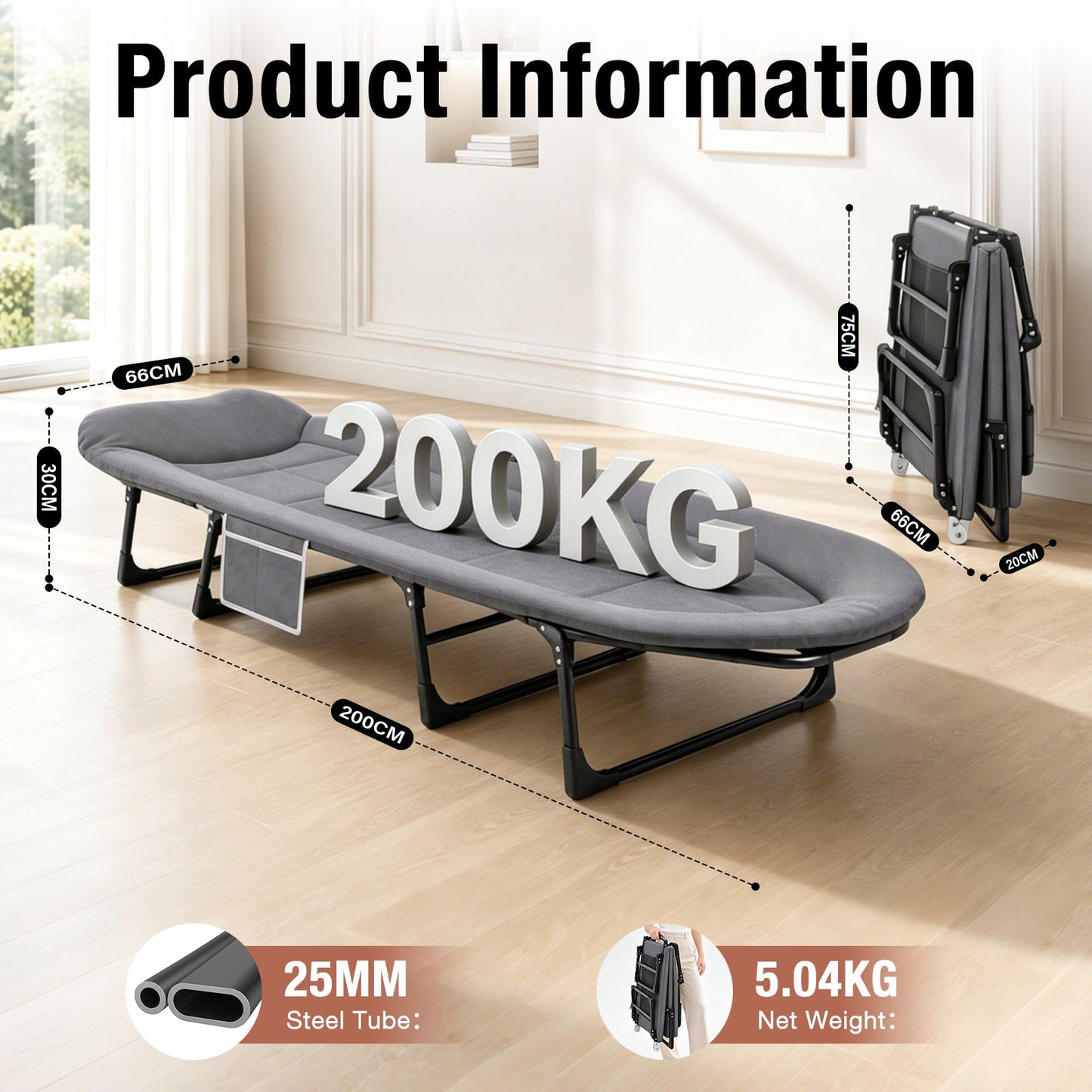 Advwin Folding Camping Cot w/ 6-Position Adjustable Backrest