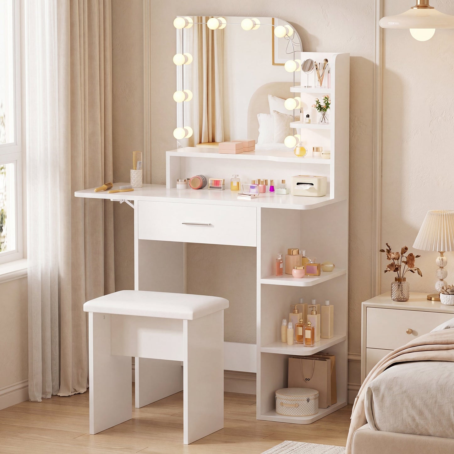 Advwin Dressing Table Set with LED Mirror & Drawers