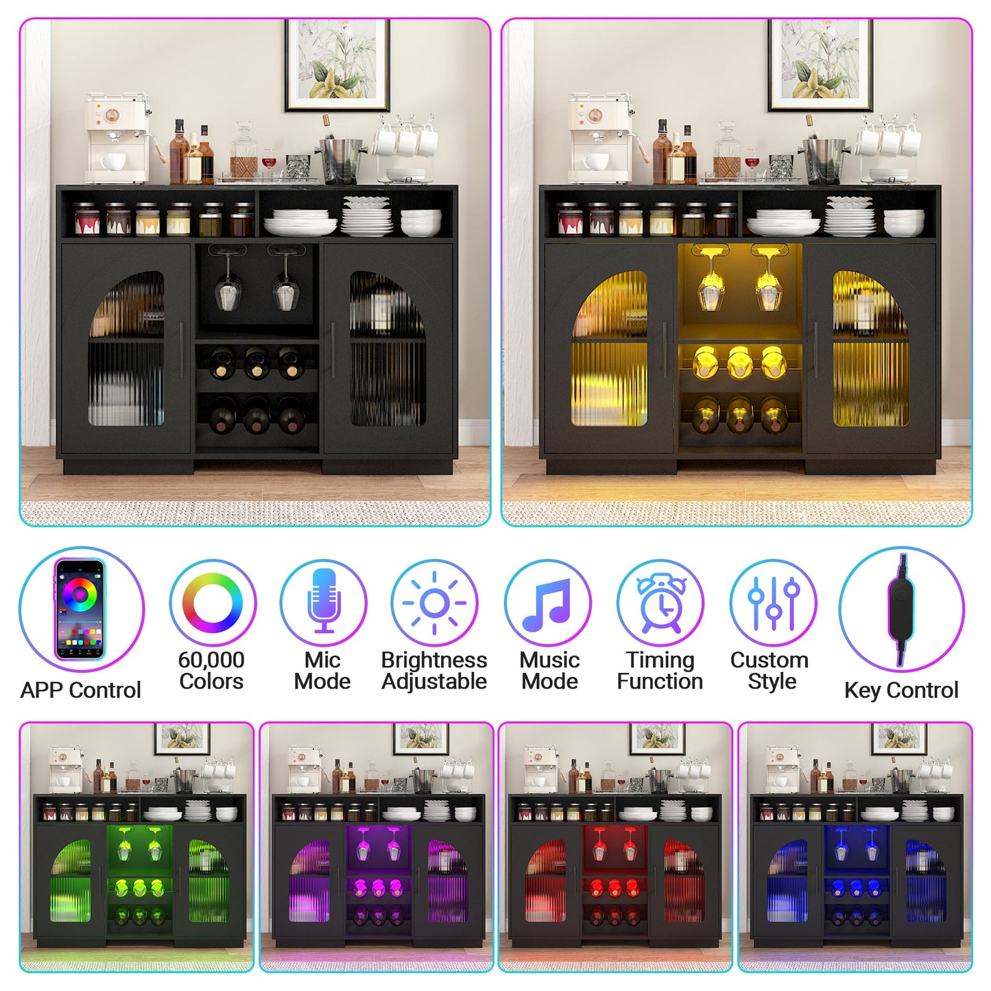 Advwin Storage Sideboard LED Buffet Cabinet