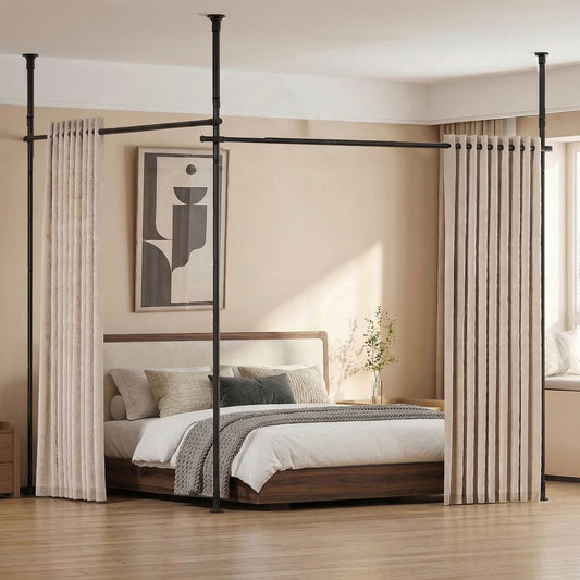 Advwin No Drill Adjustable Room Divider Curtain Rod Black