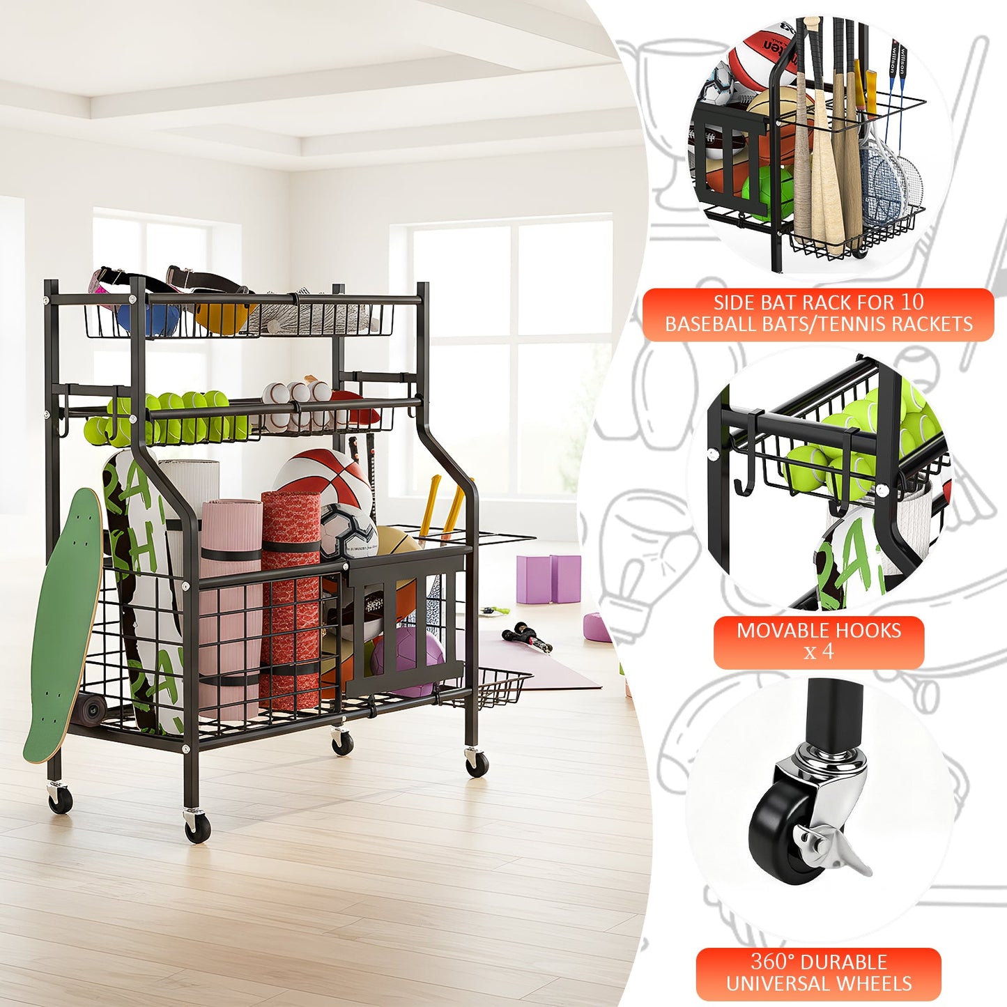 Advwin Home Gym Storage Rack with Wheels