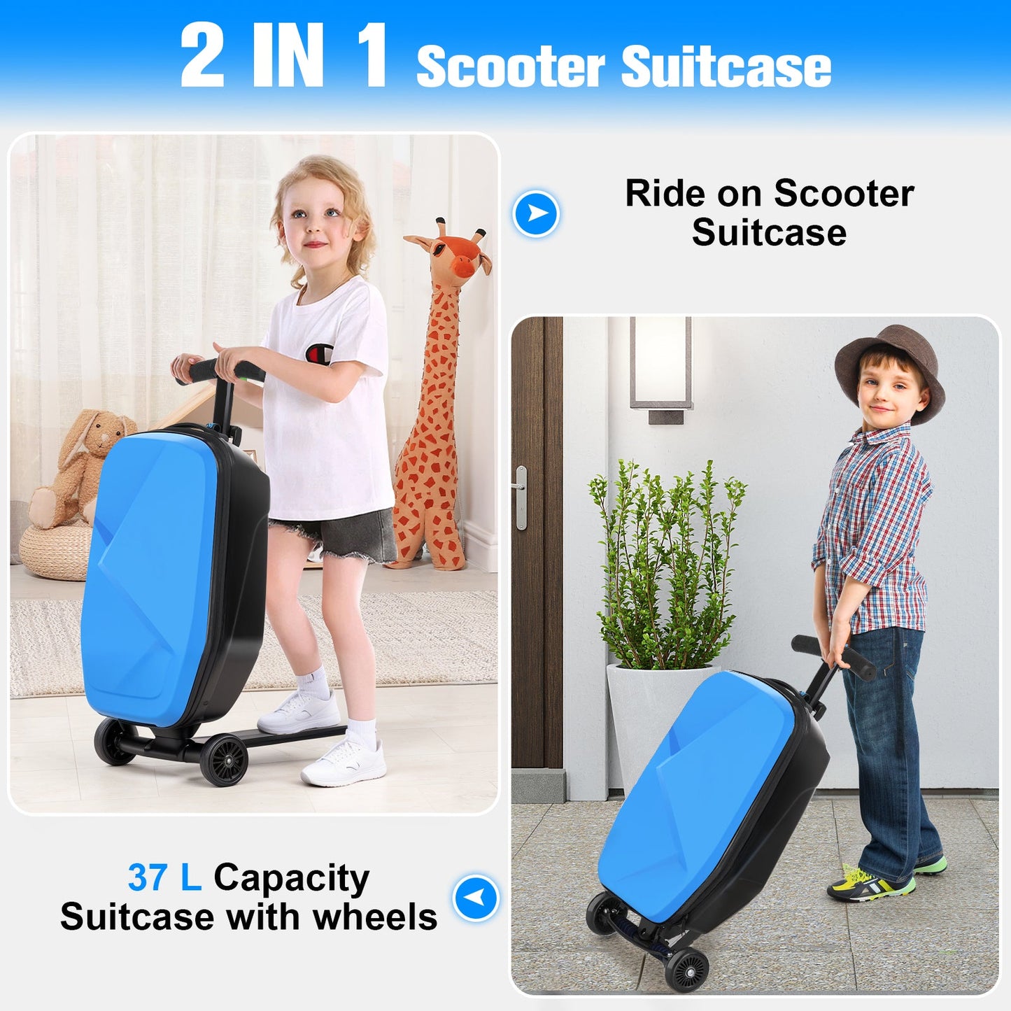 Advwin 2-in-1 Foldable Scooter Suitcase LED Wheels