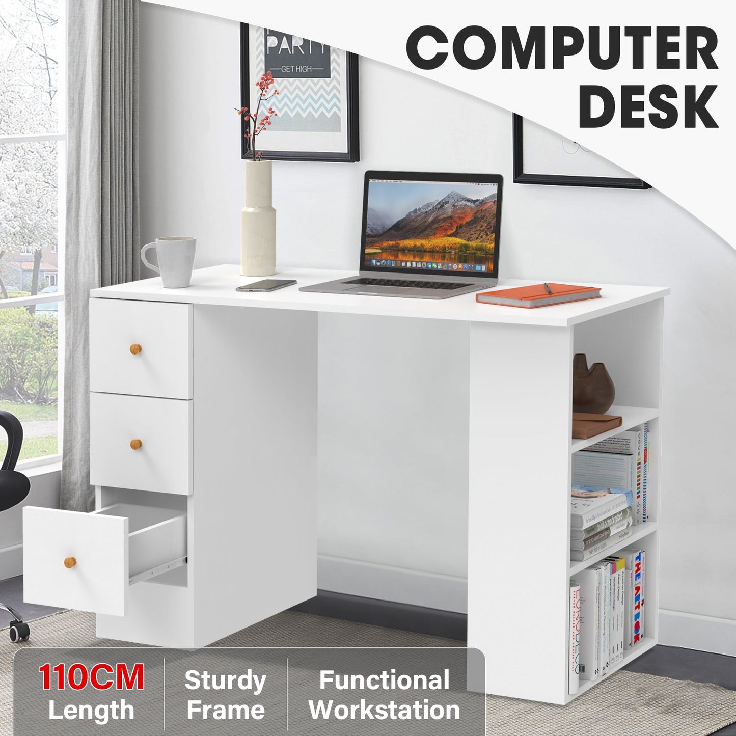 Advwin Office Desk Computer Desk with Drawers Cabinet