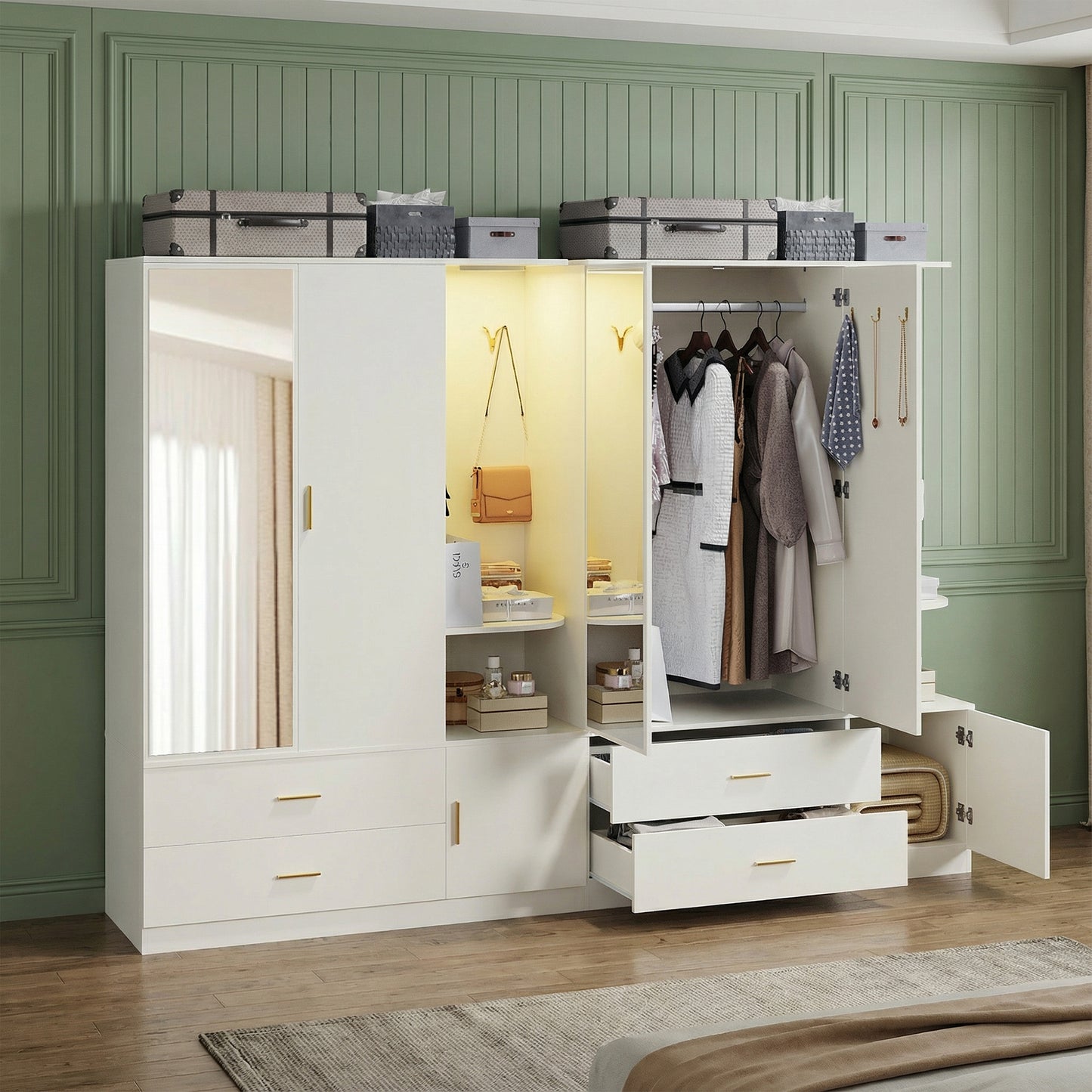 Advwin 3 Doors Armoire Wardrobe Closet with Mirror