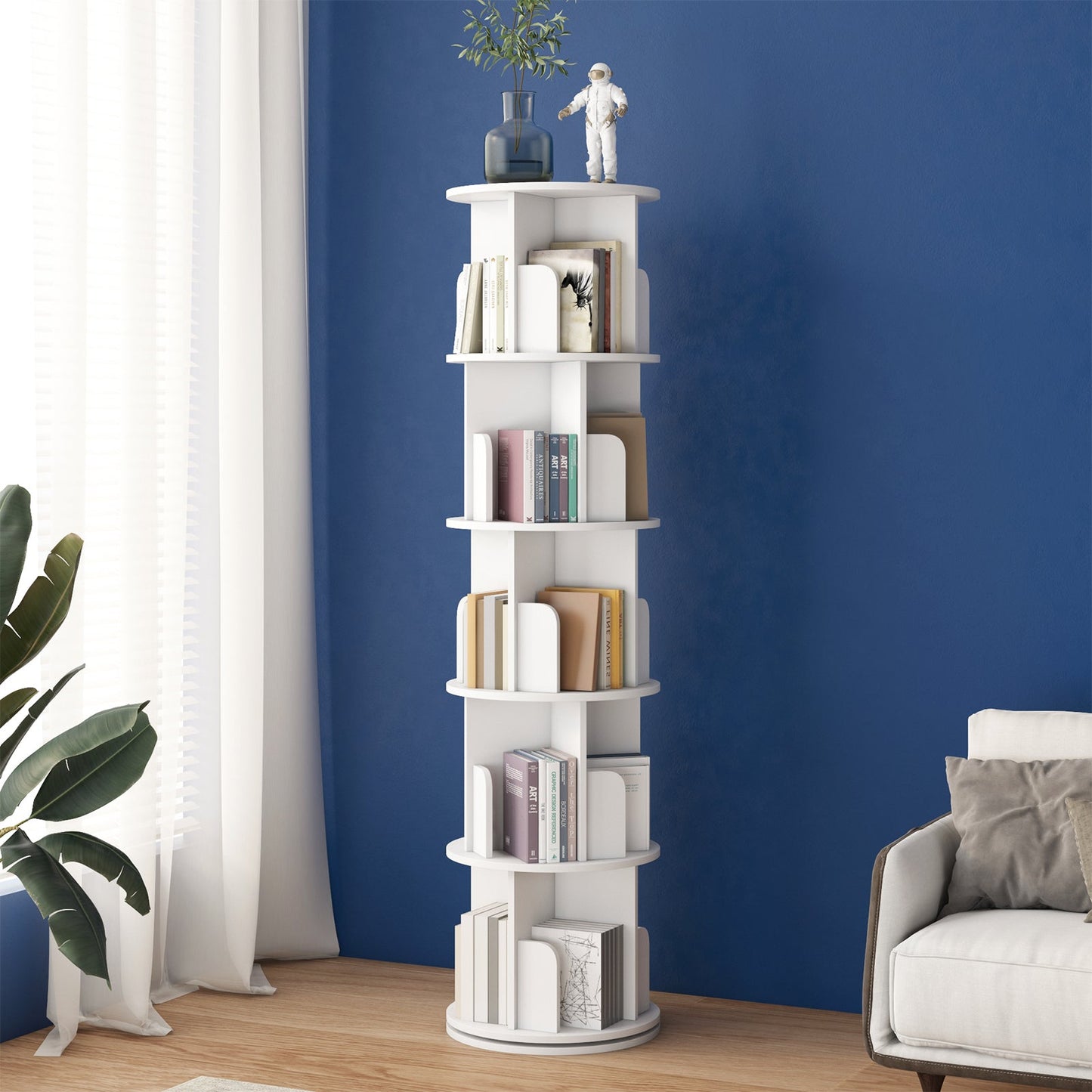 Advwin 5-Tier 360° Rotating Corner Bookshelf White