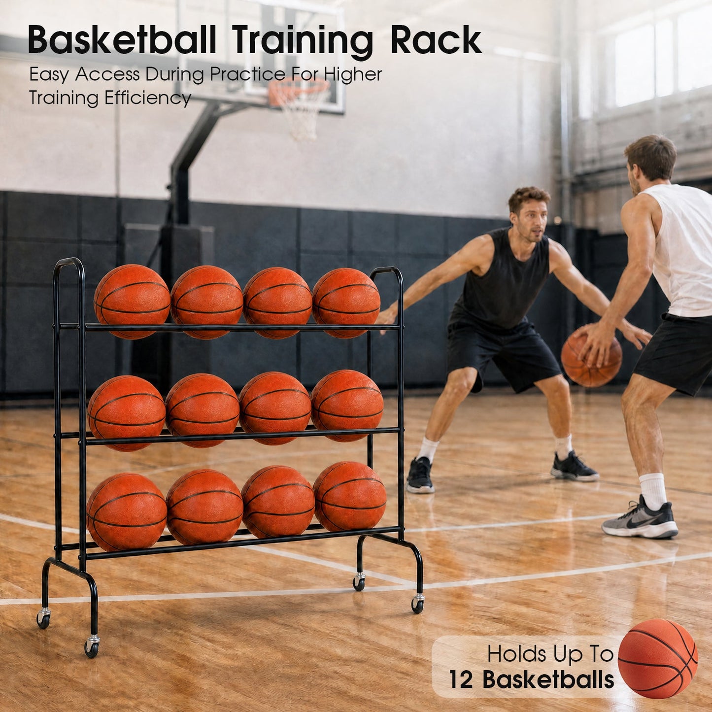 Advwin 3-Tier Basketball Rack Storage Holder w/ Wheels