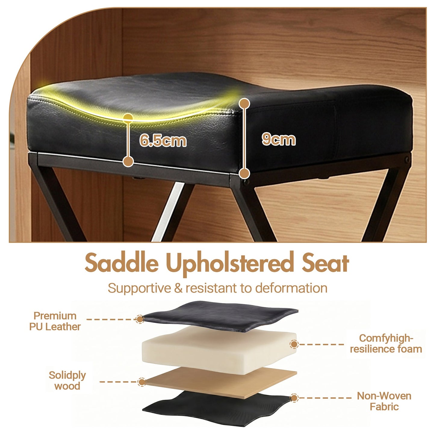 Advwin Set of 4 PU Leather Bar Stools with Footrest